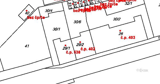 Proboštov 402 na parcele st. 29/2 v KÚ Proboštov u Teplic, Katastrální mapa