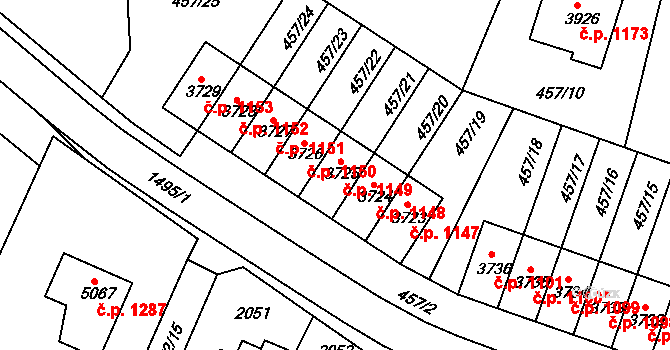 Horka-Domky 1149, Třebíč na parcele st. 3725 v KÚ Třebíč, Katastrální mapa