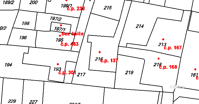 Skřečoň 137, Bohumín na parcele st. 216 v KÚ Skřečoň, Katastrální mapa