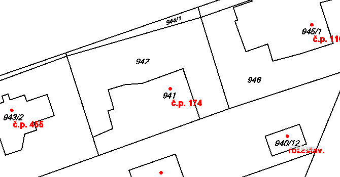 Záblatí 174, Bohumín na parcele st. 941 v KÚ Záblatí u Bohumína, Katastrální mapa