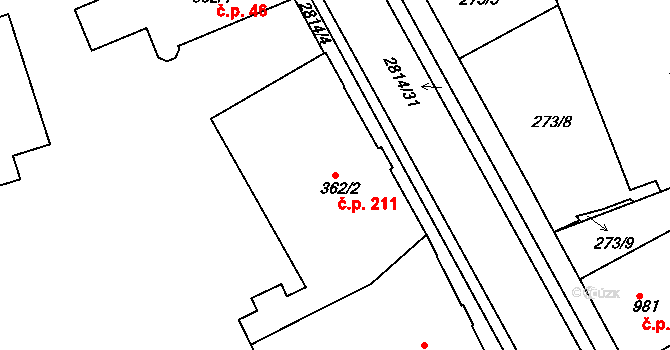 Chrudim III 211, Chrudim na parcele st. 362/2 v KÚ Chrudim, Katastrální mapa