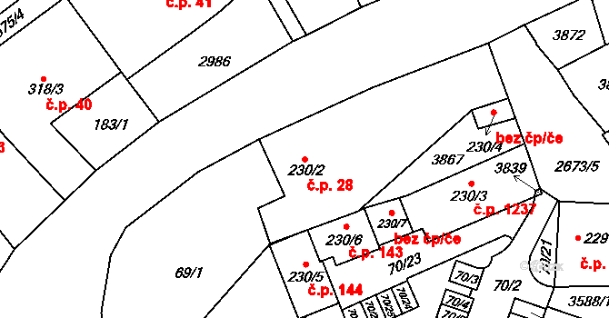 Chrudim IV 28, Chrudim na parcele st. 230/2 v KÚ Chrudim, Katastrální mapa