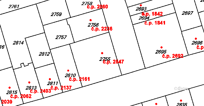Královo Pole 2547, Brno na parcele st. 2755 v KÚ Královo Pole, Katastrální mapa