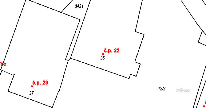 Bohunice 22, Všemyslice na parcele st. 36 v KÚ Bohunice nad Vltavou, Katastrální mapa