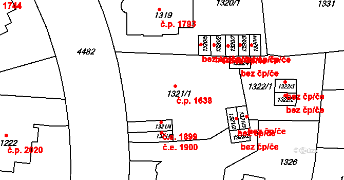 Teplice 1638 na parcele st. 1321/1 v KÚ Teplice, Katastrální mapa
