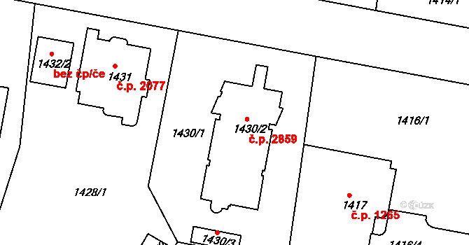 Teplice 2859 na parcele st. 1430/2 v KÚ Teplice, Katastrální mapa