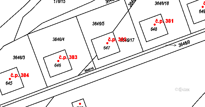 Bochov 382 na parcele st. 647 v KÚ Bochov, Katastrální mapa