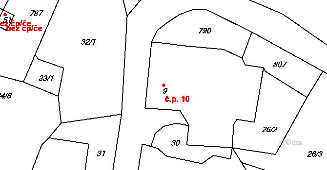 Poustka 10 na parcele st. 9 v KÚ Poustka u Františkových Lázní, Katastrální mapa