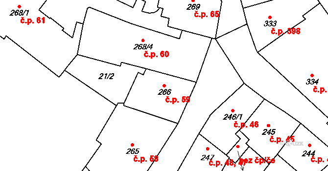 Cheb 59 na parcele st. 266 v KÚ Cheb, Katastrální mapa
