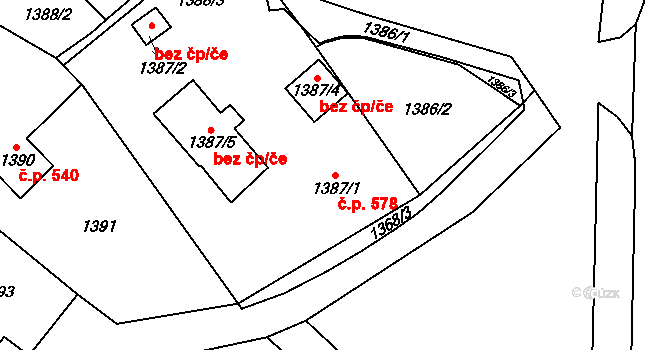 Chodov 578 na parcele st. 1387/1 v KÚ Dolní Chodov, Katastrální mapa