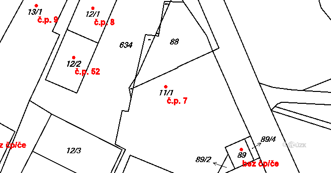 Miletice 7, Dlažov na parcele st. 11/1 v KÚ Miletice u Dlažova, Katastrální mapa