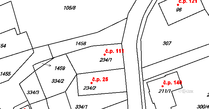 Kvasiny 111 na parcele st. 234/1 v KÚ Kvasiny, Katastrální mapa