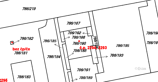 Horní Počernice 2293,2294, Praha na parcele st. 786/190 v KÚ Horní Počernice, Katastrální mapa