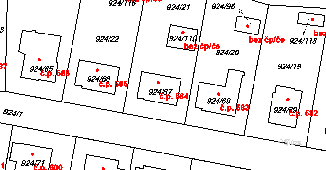 Suchdol nad Lužnicí 584 na parcele st. 924/67 v KÚ Suchdol nad Lužnicí, Katastrální mapa