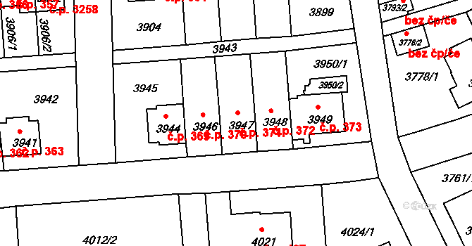 Záběhlice 371, Praha na parcele st. 3947 v KÚ Záběhlice, Katastrální mapa