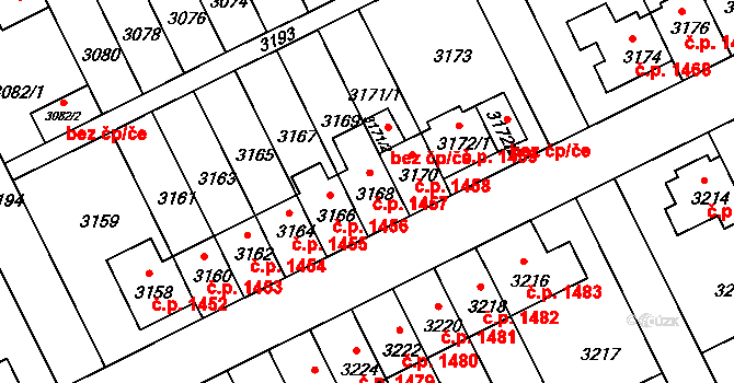 Záběhlice 1457, Praha na parcele st. 3168 v KÚ Záběhlice, Katastrální mapa