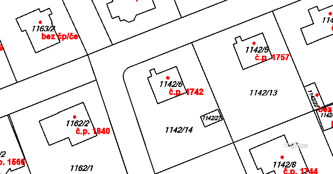 Modřany 1742, Praha na parcele st. 1142/6 v KÚ Modřany, Katastrální mapa
