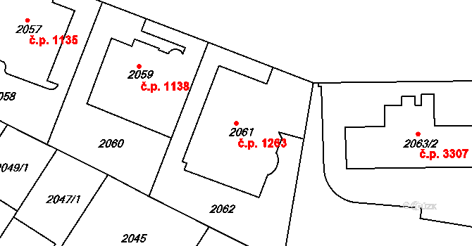 Smíchov 1263, Praha na parcele st. 2061 v KÚ Smíchov, Katastrální mapa