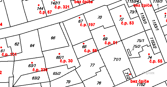 Velká Chuchle 56, Praha na parcele st. 68 v KÚ Velká Chuchle, Katastrální mapa