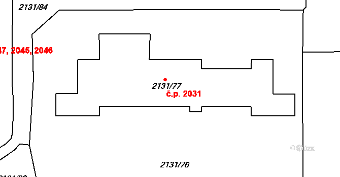 Stodůlky 2031, Praha na parcele st. 2131/77 v KÚ Stodůlky, Katastrální mapa
