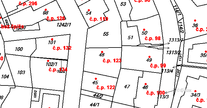 Nebušice 123, Praha na parcele st. 48 v KÚ Nebušice, Katastrální mapa
