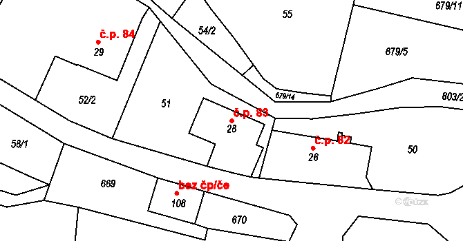 Horní Vlčkovice 83, Vlčkovice v Podkrkonoší na parcele st. 28 v KÚ Horní Vlčkovice, Katastrální mapa