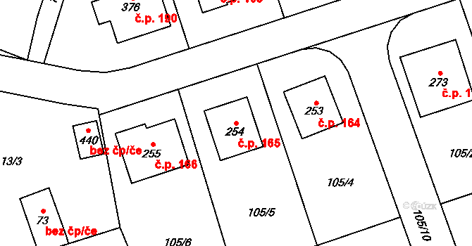 Popovice 165, Králův Dvůr na parcele st. 254 v KÚ Popovice u Králova Dvora, Katastrální mapa