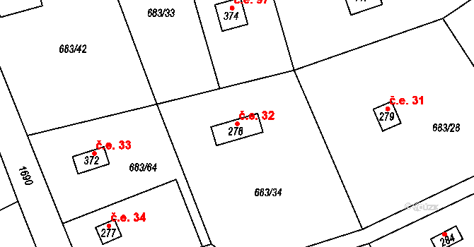 Halouny 32, Svinaře na parcele st. 278 v KÚ Svinaře, Katastrální mapa