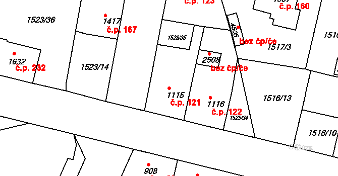 Kryblice 121, Trutnov na parcele st. 1115 v KÚ Trutnov, Katastrální mapa