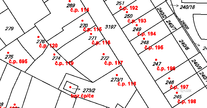 Příbram II 117, Příbram na parcele st. 272 v KÚ Příbram, Katastrální mapa
