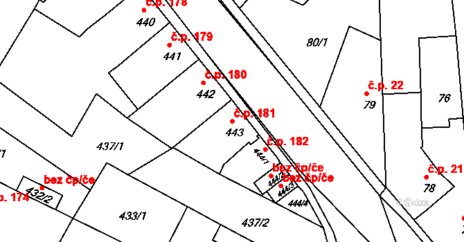 České Budějovice 3 181, České Budějovice na parcele st. 443 v KÚ České Budějovice 3, Katastrální mapa