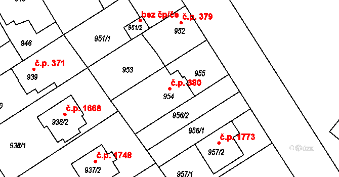České Budějovice 5 380, České Budějovice na parcele st. 954 v KÚ České Budějovice 5, Katastrální mapa
