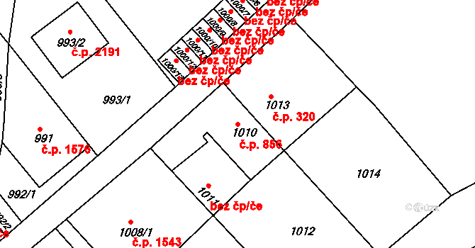 Česká Lípa 856 na parcele st. 1010 v KÚ Česká Lípa, Katastrální mapa