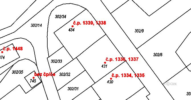 Předklášteří 1336,1337 na parcele st. 431 v KÚ Předklášteří, Katastrální mapa