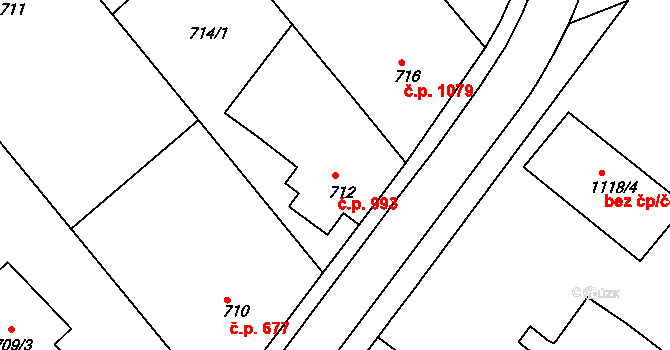 Rumburk 1 993, Rumburk na parcele st. 712 v KÚ Rumburk, Katastrální mapa