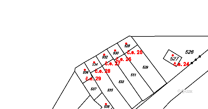 Kanice 27 na parcele st. 532 v KÚ Kanice, Katastrální mapa