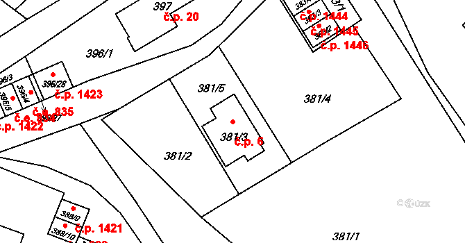 Ráj 6, Karviná na parcele st. 381/3 v KÚ Ráj, Katastrální mapa