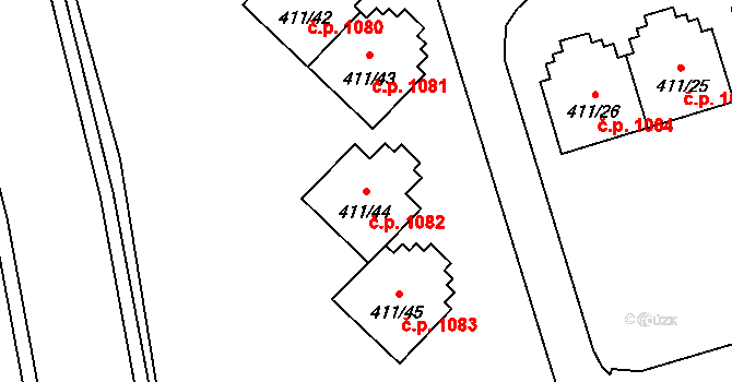 Ráj 1082, Karviná na parcele st. 411/44 v KÚ Ráj, Katastrální mapa