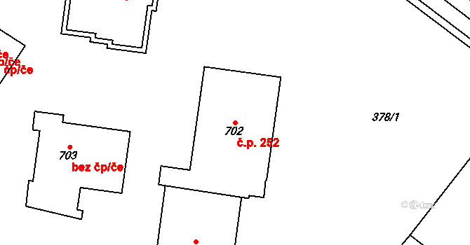 Rokytnice 252, Vsetín na parcele st. 702 v KÚ Rokytnice u Vsetína, Katastrální mapa