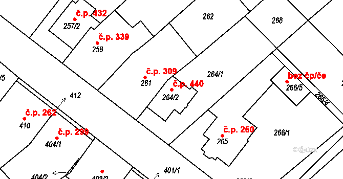 Troubsko 440 na parcele st. 264/2 v KÚ Troubsko, Katastrální mapa