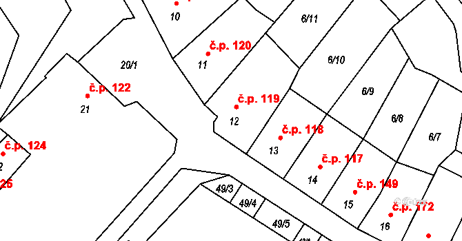 Želešice 119 na parcele st. 12 v KÚ Želešice, Katastrální mapa