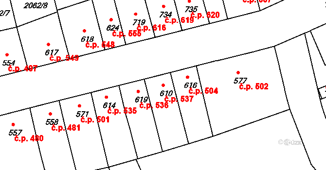 Ústí nad Orlicí 537 na parcele st. 610 v KÚ Ústí nad Orlicí, Katastrální mapa