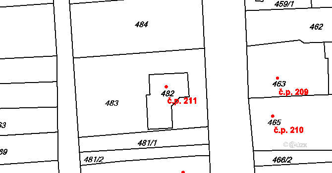 Oleksovice 211 na parcele st. 482 v KÚ Oleksovice, Katastrální mapa