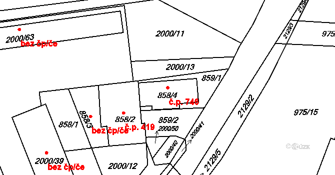 Chrlice 746, Brno na parcele st. 858/4 v KÚ Chrlice, Katastrální mapa