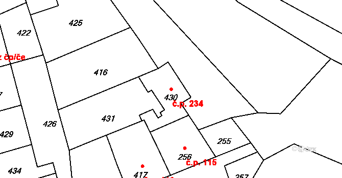 Přerov VII-Čekyně 234, Přerov na parcele st. 430 v KÚ Čekyně, Katastrální mapa