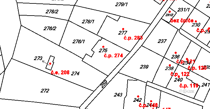 Medlánky 274, Brno na parcele st. 275 v KÚ Medlánky, Katastrální mapa