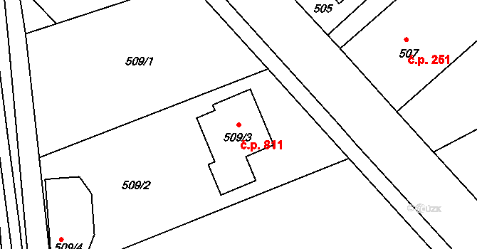 Planá nad Lužnicí 811 na parcele st. 509/3 v KÚ Planá nad Lužnicí, Katastrální mapa