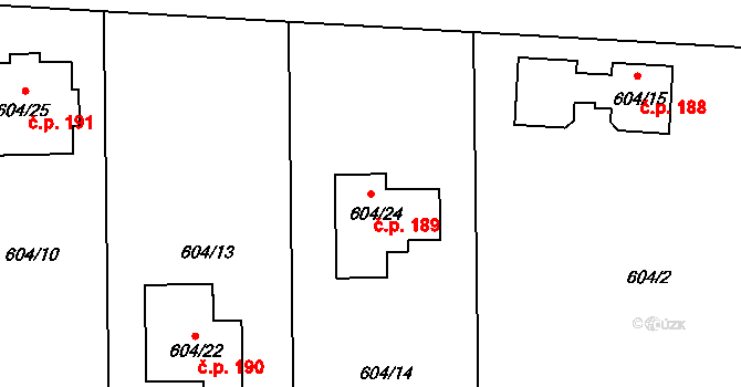 Drahelice 189, Nymburk na parcele st. 604/24 v KÚ Drahelice, Katastrální mapa