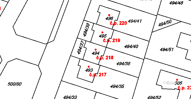 Sedlčánky 218, Čelákovice na parcele st. 494 v KÚ Sedlčánky, Katastrální mapa