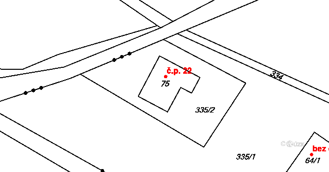 Paseky 22, Hřibiny-Ledská na parcele st. 75 v KÚ Hřibiny, Katastrální mapa